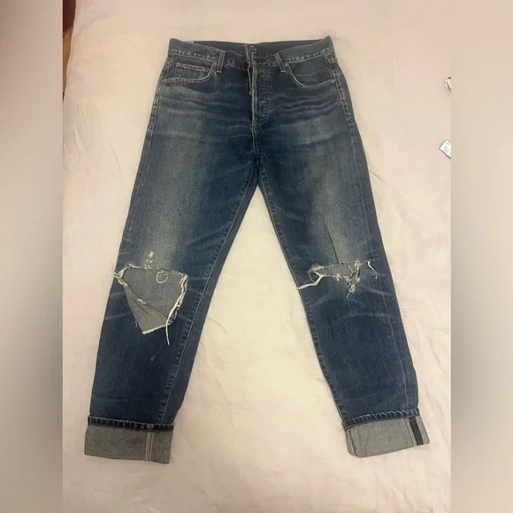 Citizens Of Humanity Relaxed Distressed Dark Blue Jeans - Picture 1 of 5
